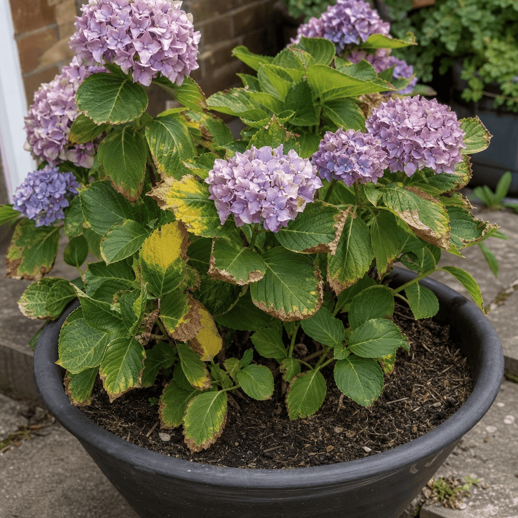 Hydrangea yellow leaves: Drought stress, heat and leaf scorch