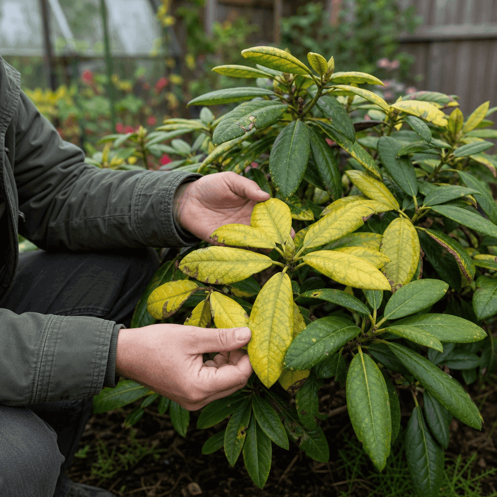 Rhododendron yellow leaves — overview