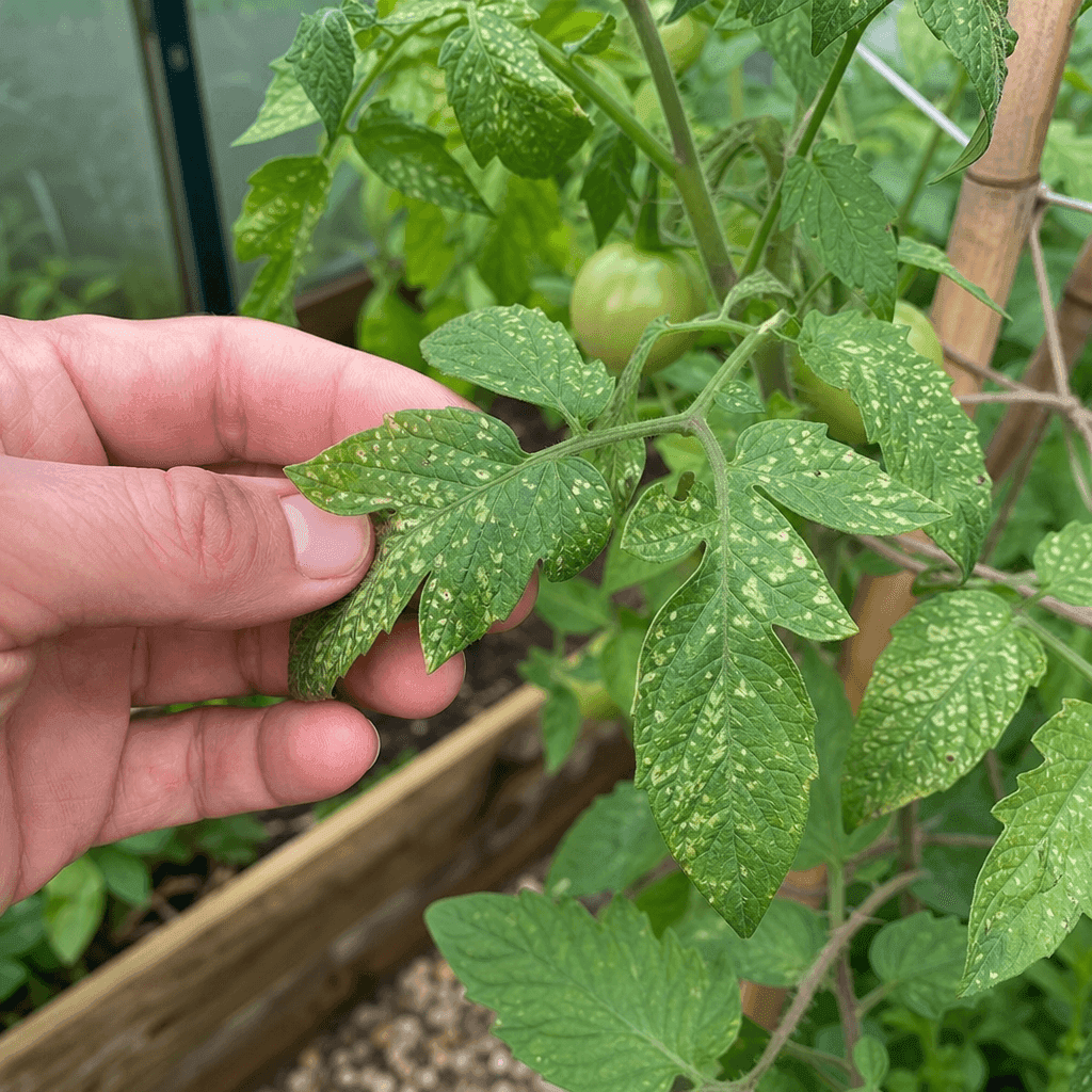 Tomato plant white spots on leaves — overview