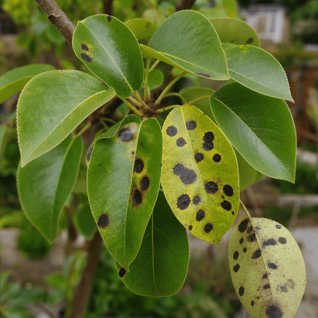 Black spots on pear tree leaves — most likely causes