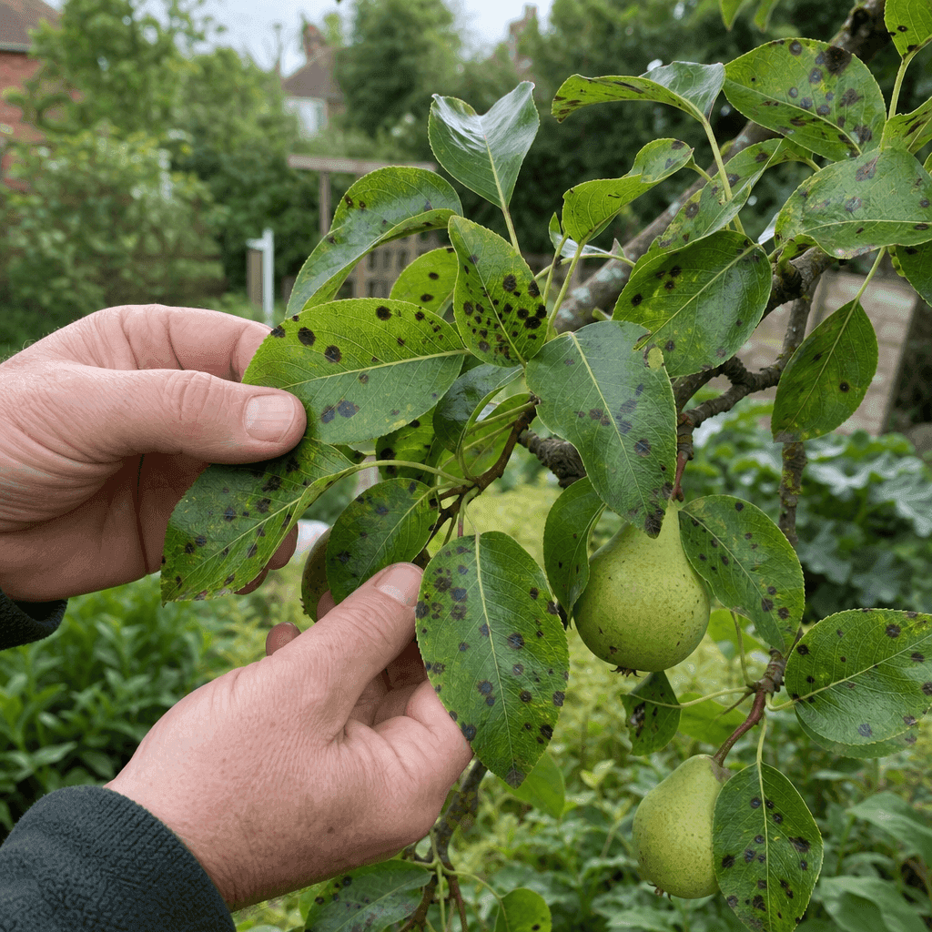 Black spots on pear tree leaves — overview