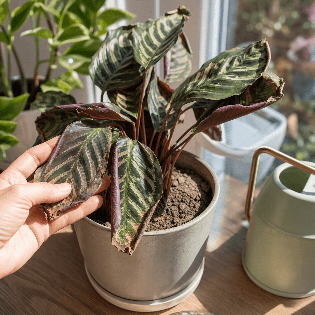 Calathea plant leaves curling — what not to do
