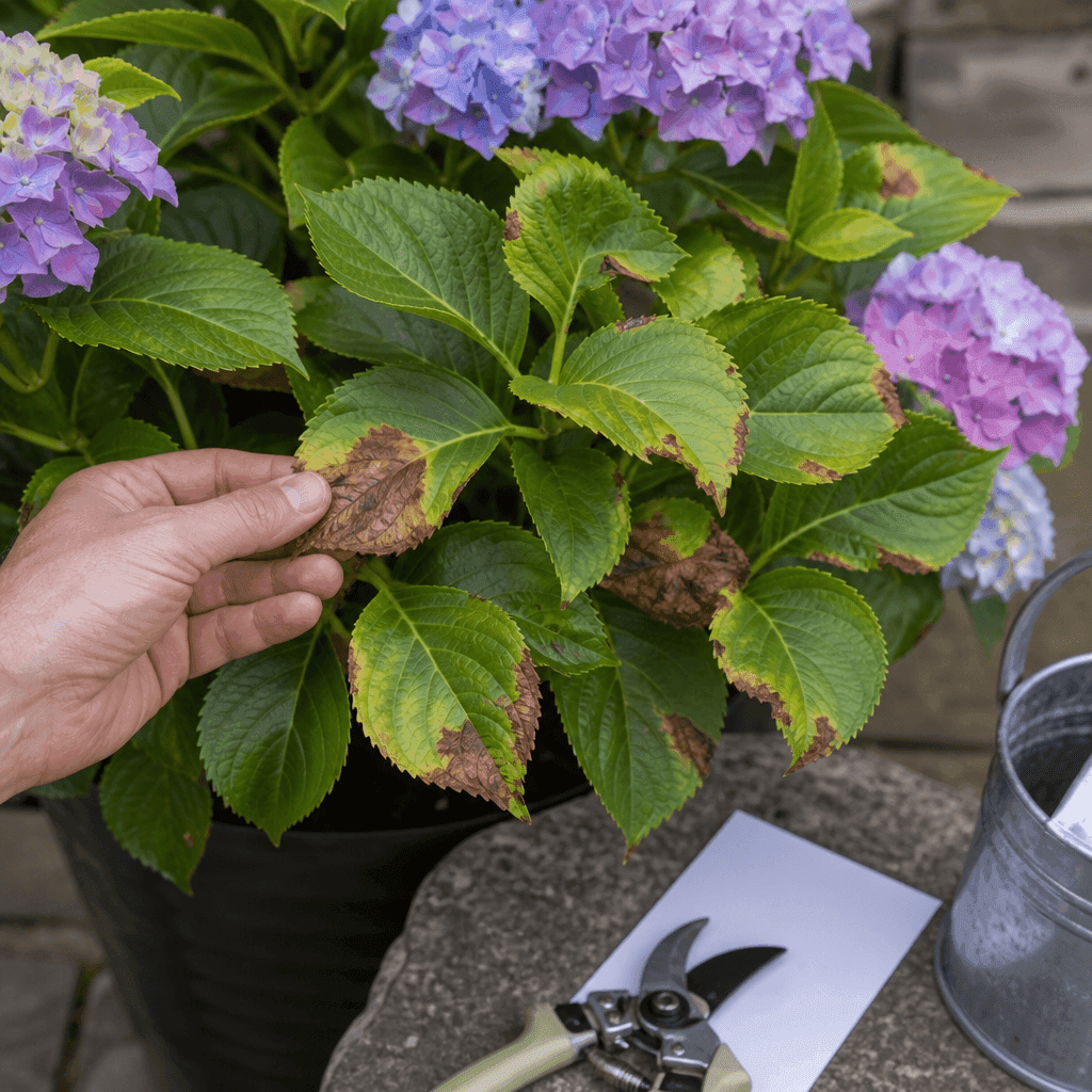 Hydrangea leaves brown — decision path