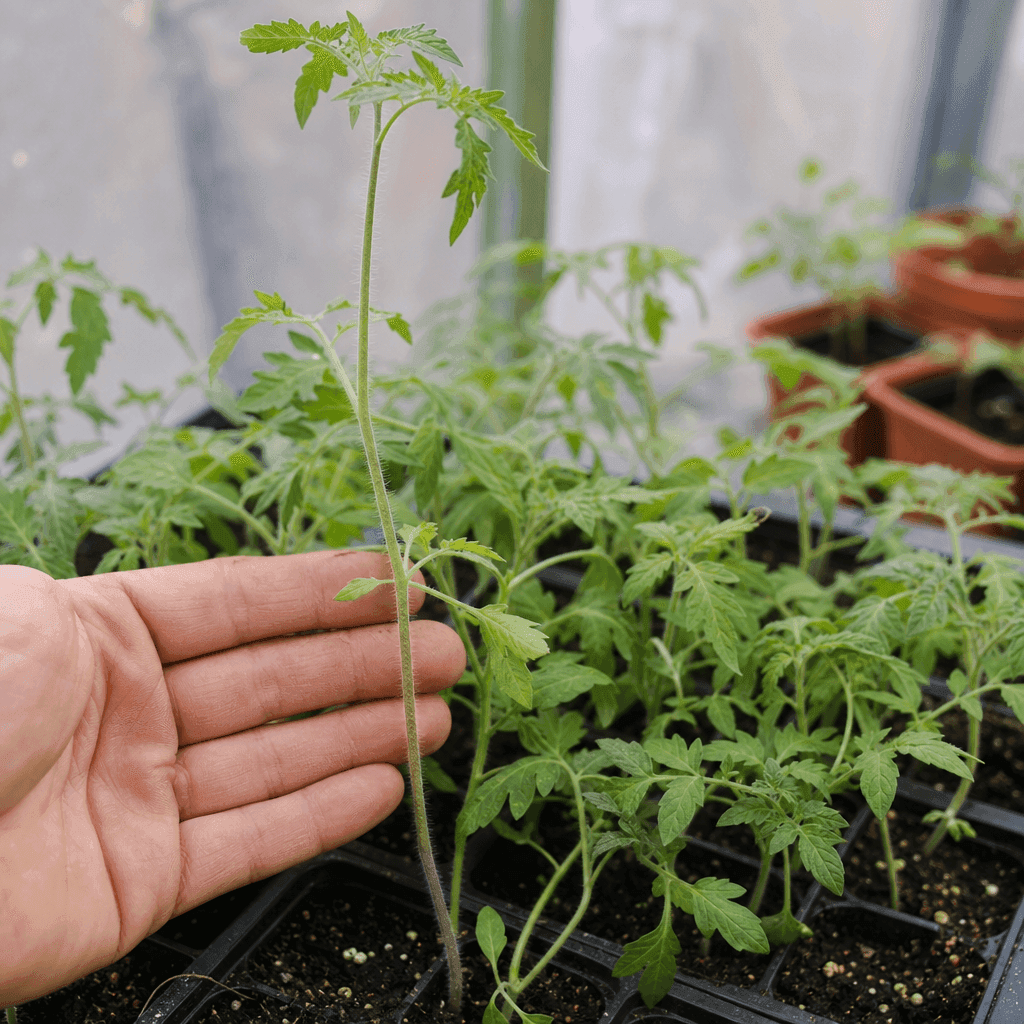 Leggy tomato seedlings — most likely causes