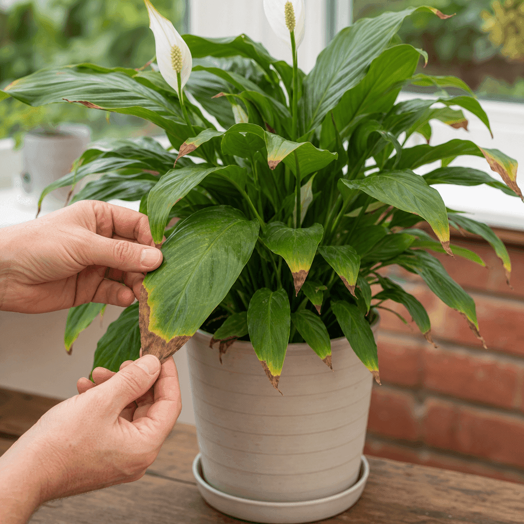 Peace lily brown leaves — overview