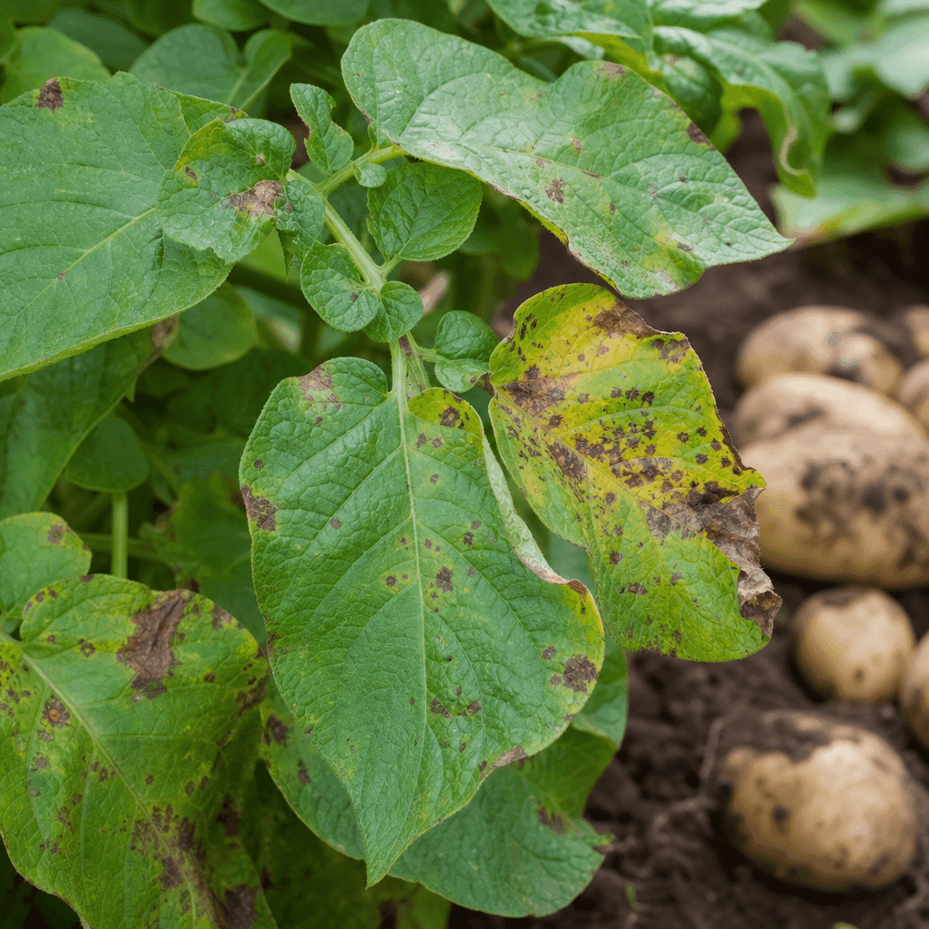 Potato black spots: Brown or black spots on potato plant leaves