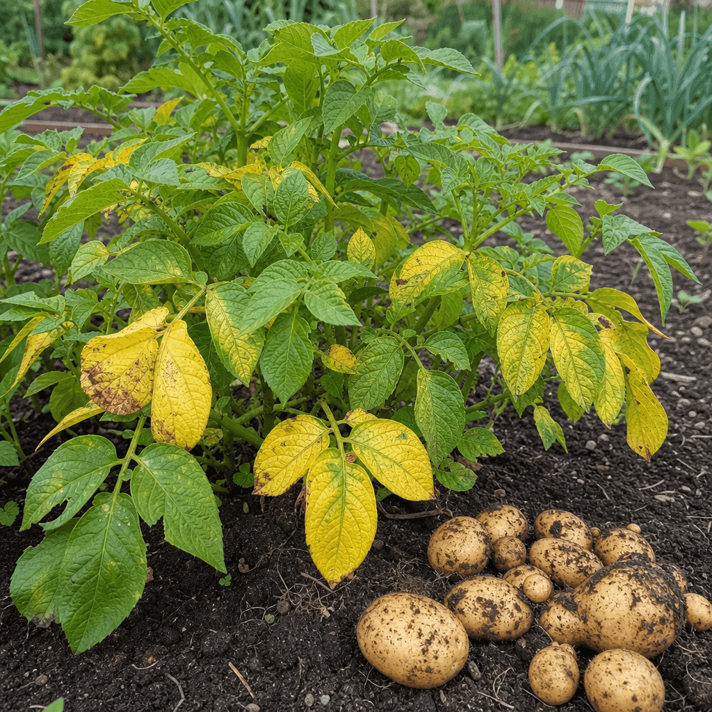 Potato black spots: Yellow leaves on potato plants