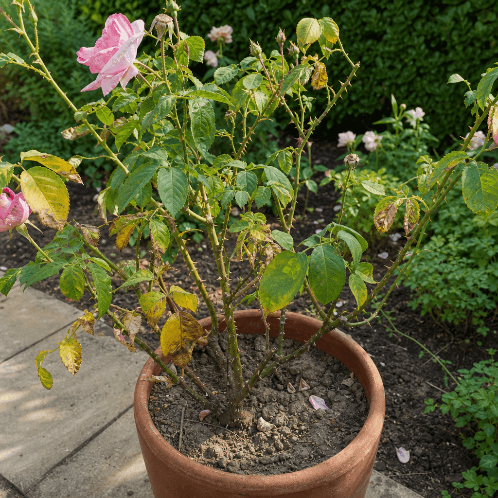 Black spot on roses: Drought, pot stress and nutrient imbalance