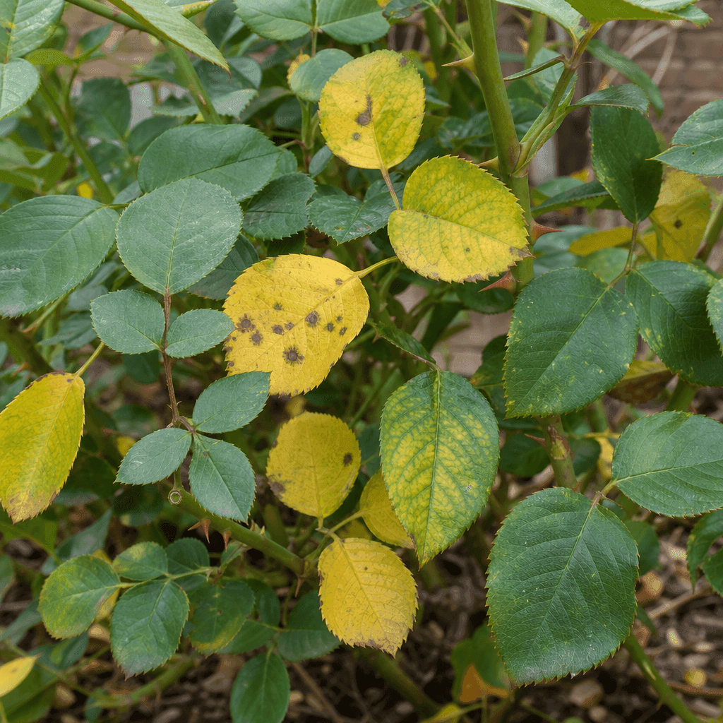 Rose Leaves Turning Yellow at the Bottom — most likely causes