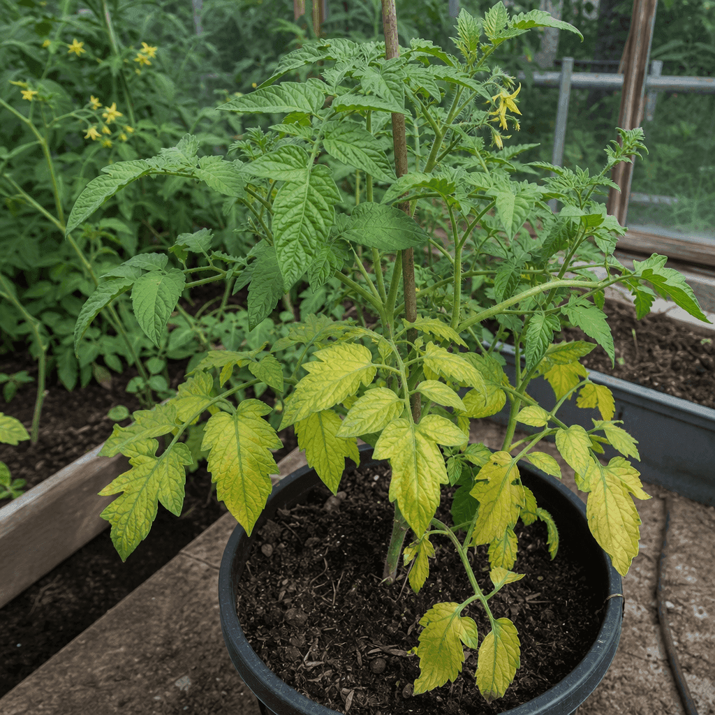 Yellow leaves on tomato plants: Nitrogen shortage in containers and tired soil