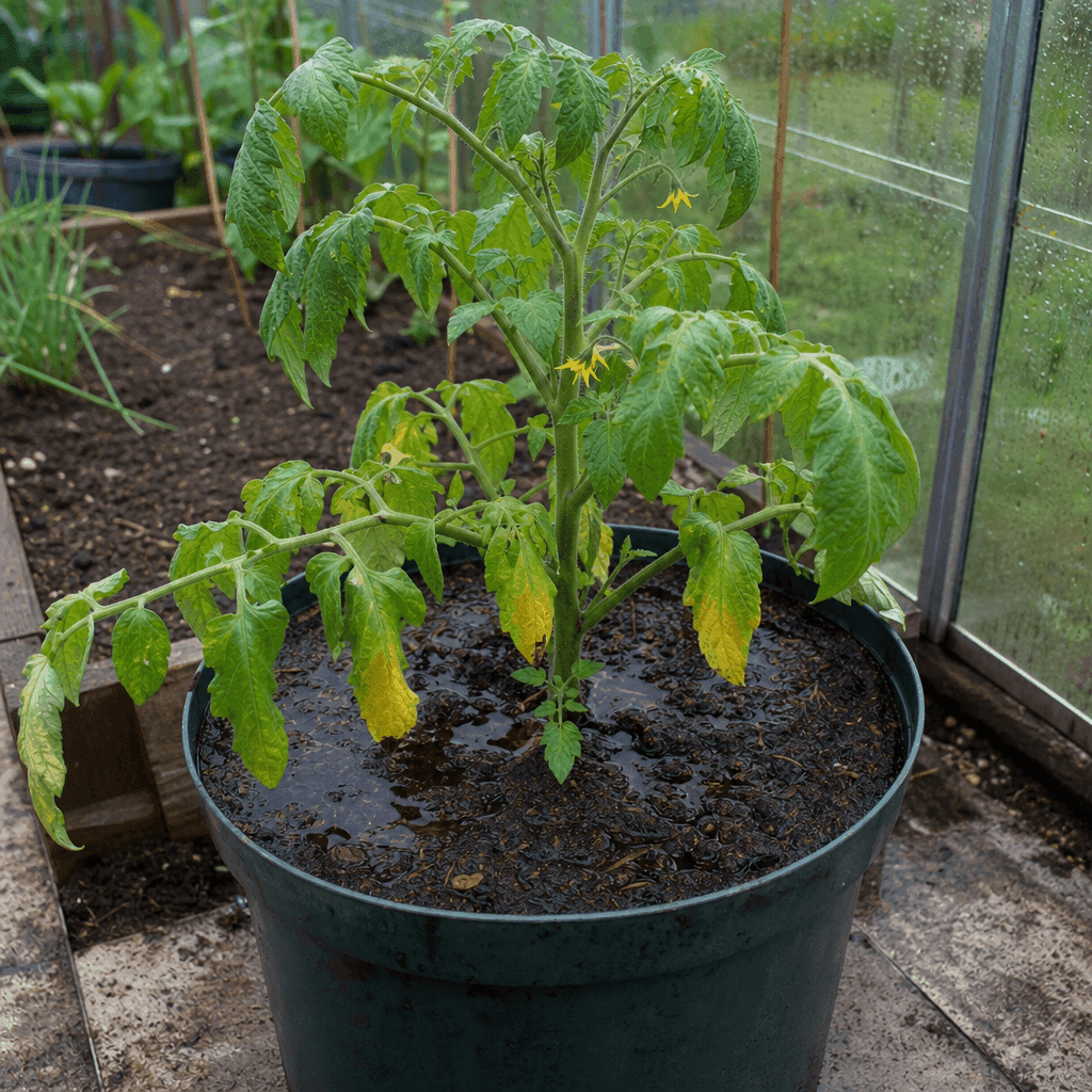 Wilting tomato plant: Overwatering, poor drainage and root rot