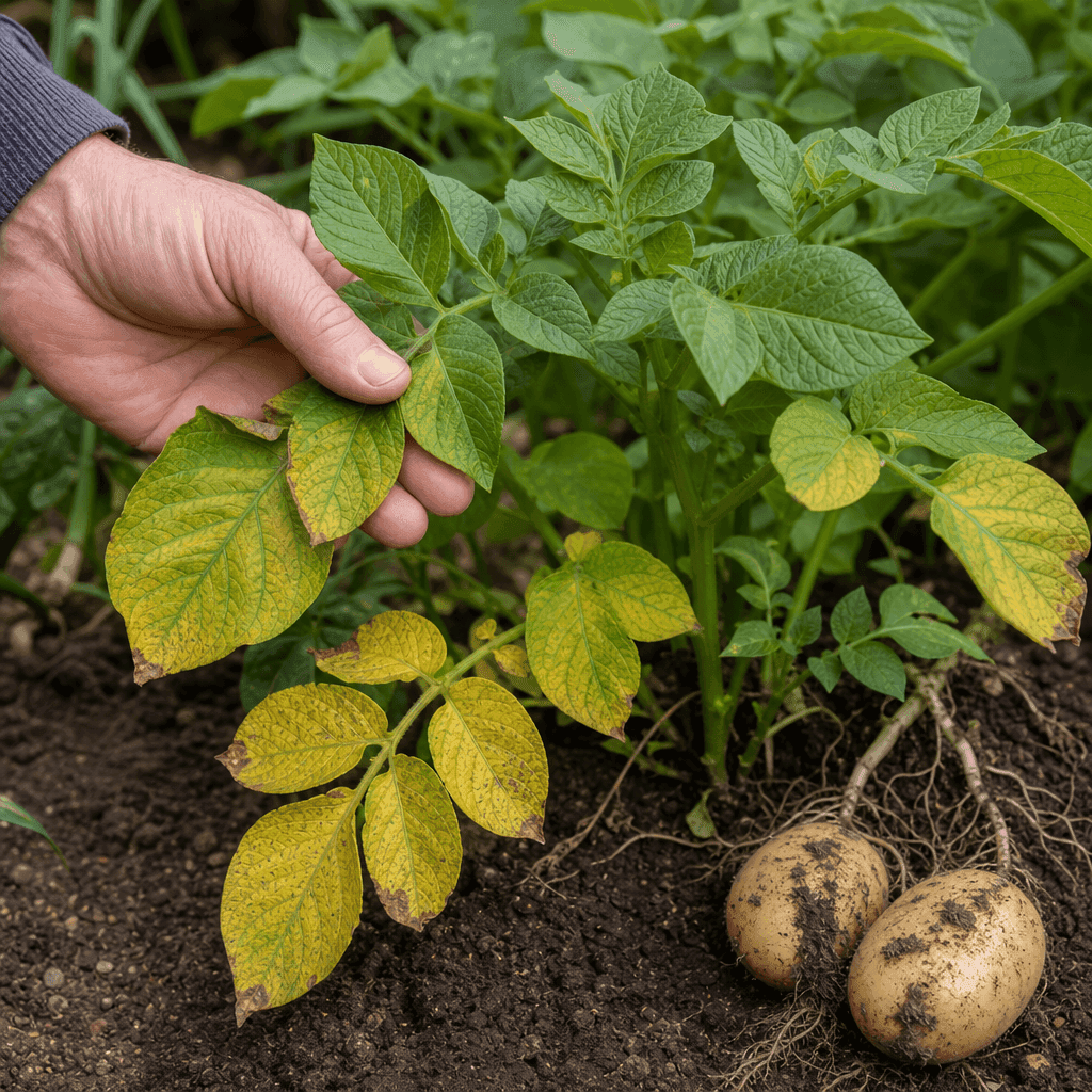 Yellow leaves on potato plants — most likely causes